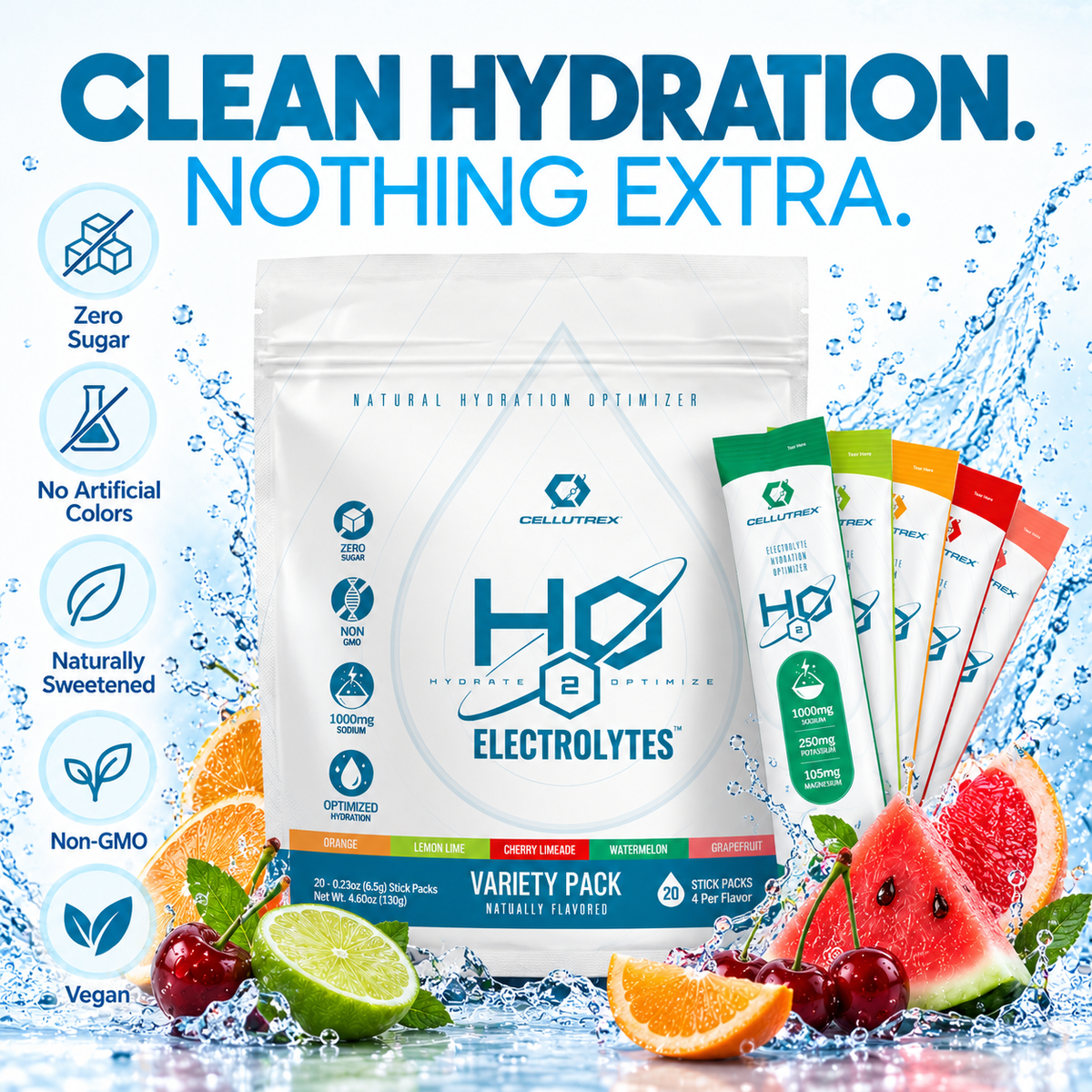 Cellutrex H2O Zero Sugar Electrolytes Variety Pack (20 Count)