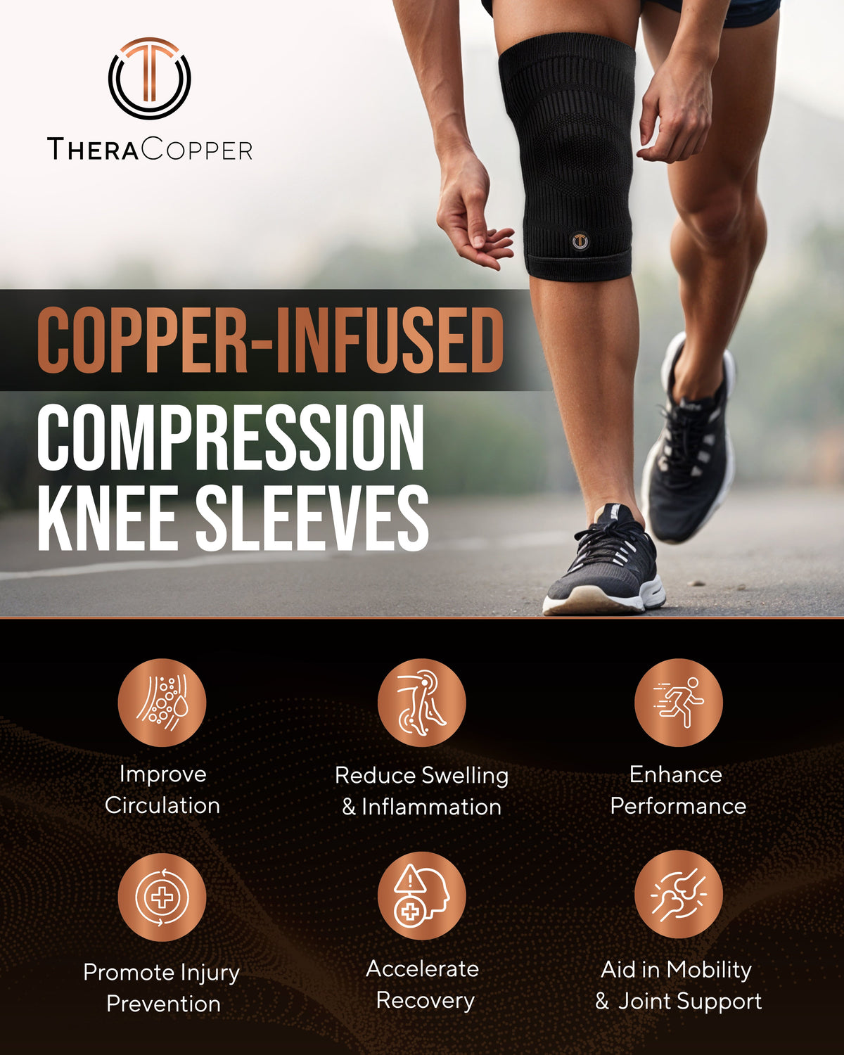 TheraCopper Compression Knee Sleeves (2 Pack)