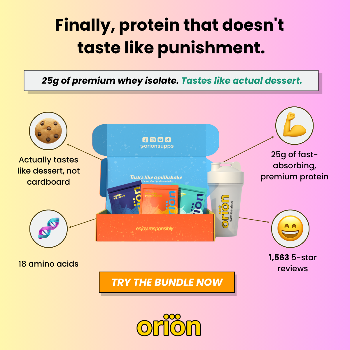 Orion Protein Sampler (9 Packs) + Shaker Bottle