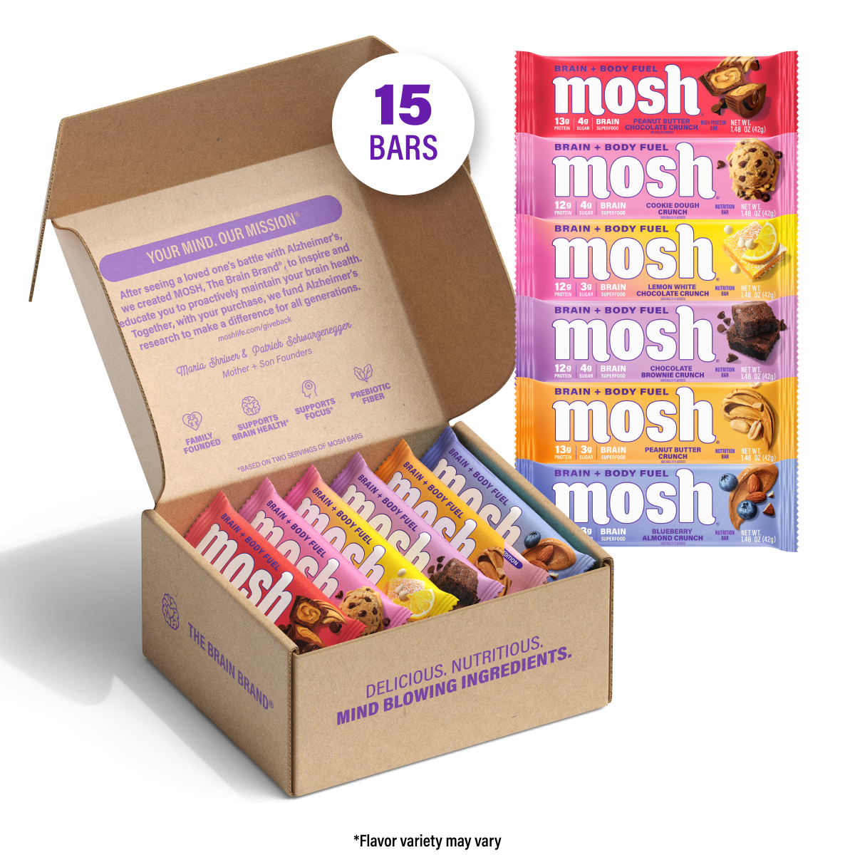 MOSH Protein Bar Variety Pack (15 Count)