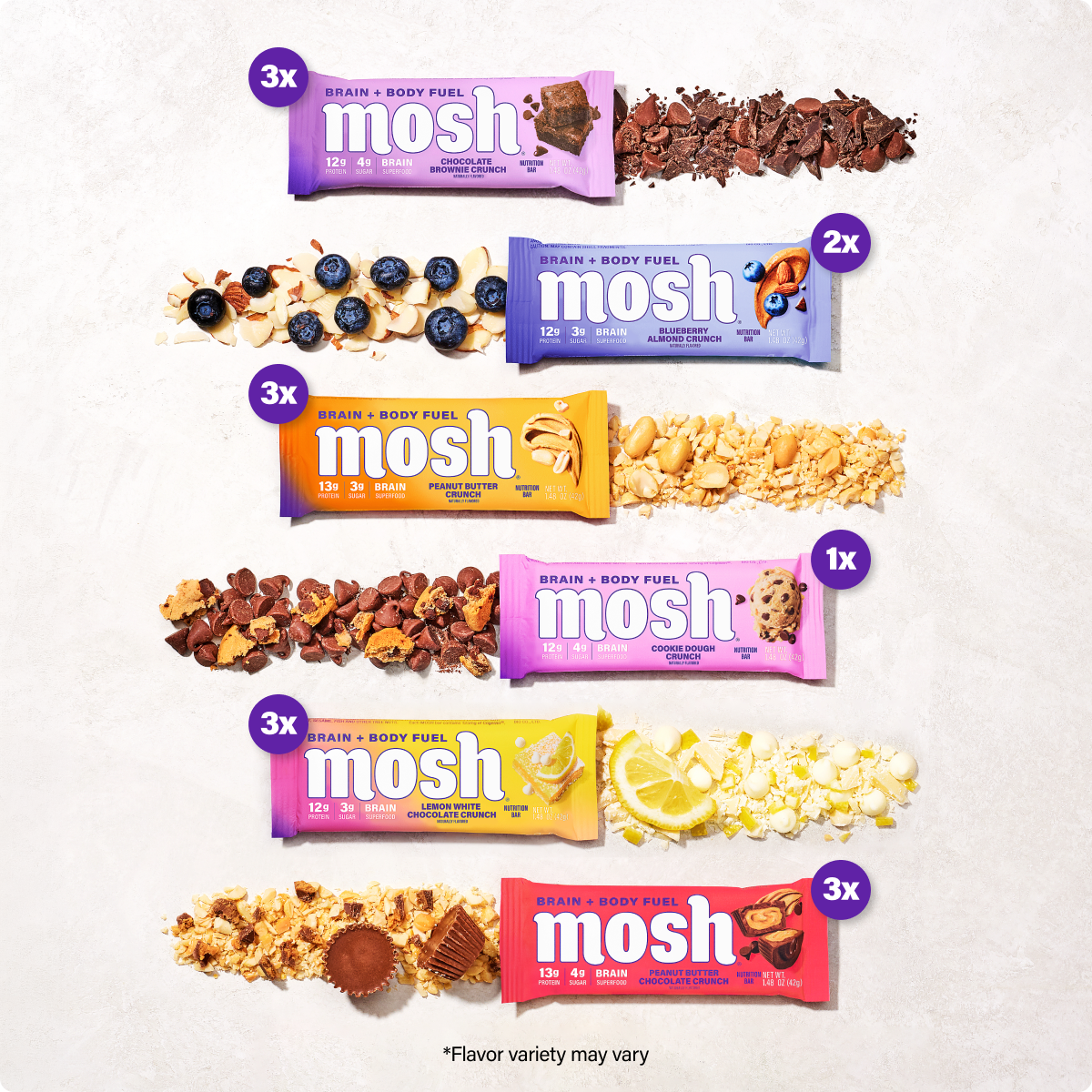 MOSH Protein Bar Variety Pack (15 Count)