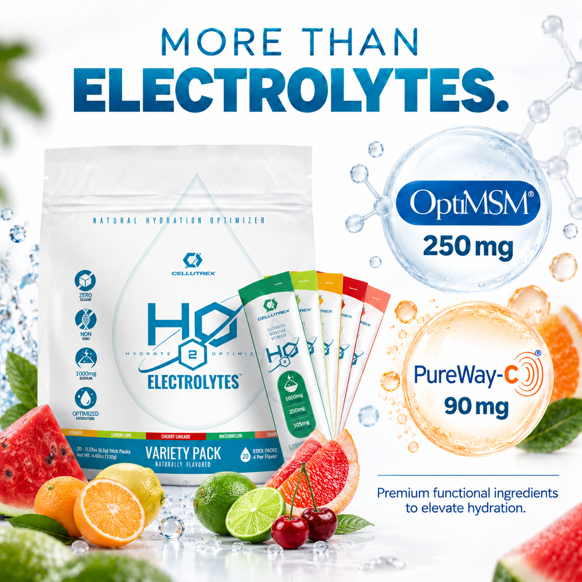 Cellutrex H2O Zero Sugar Electrolytes Variety Pack (20 Count)