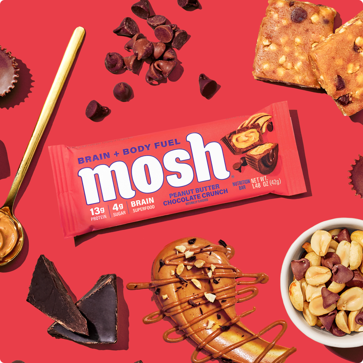 MOSH Peanut Butter Chocolate Crunch Protein Bars (12 Pack)